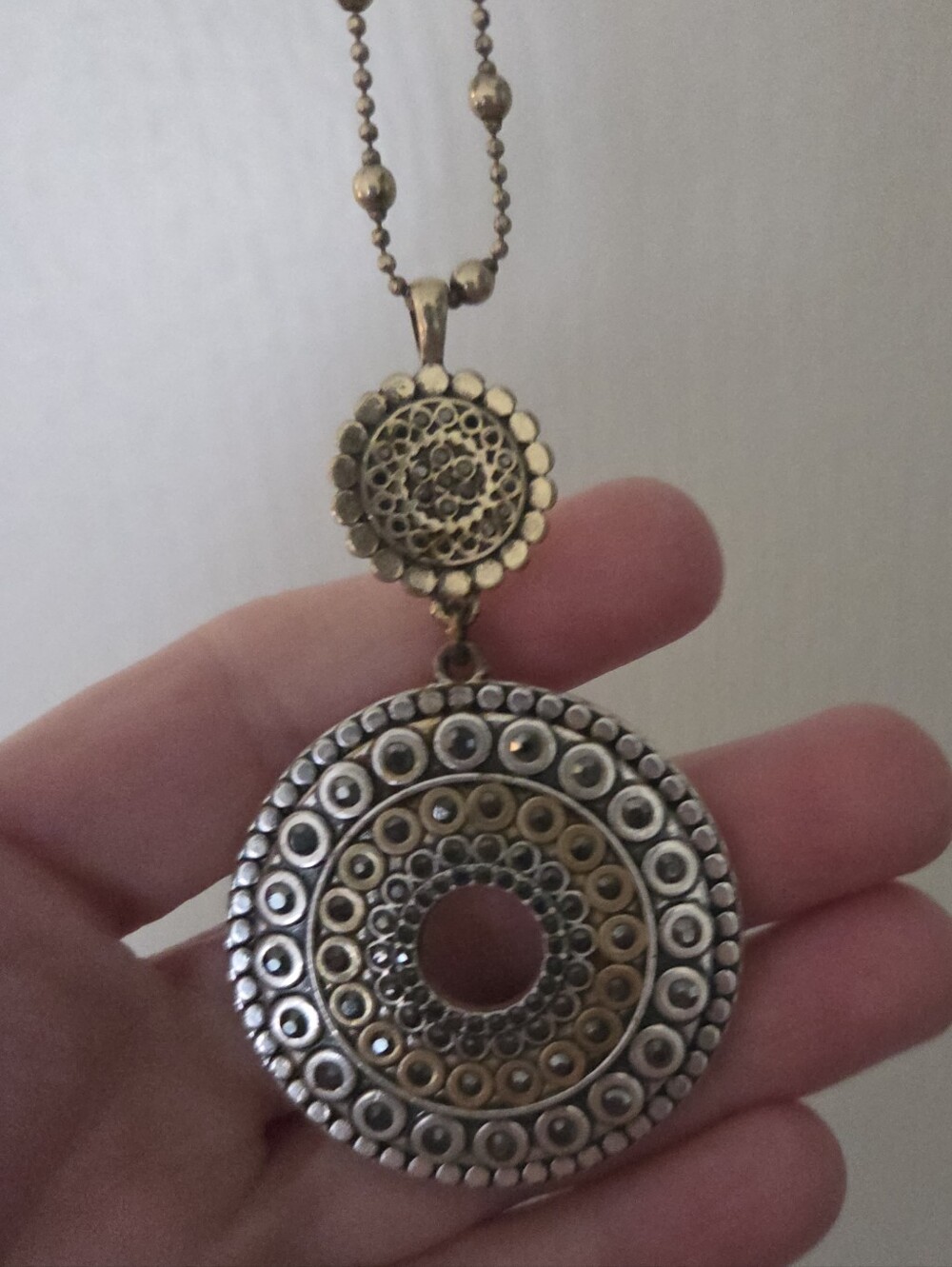 Lucky Brand Gold and Silver Two-Tone Round Pendant Necklace